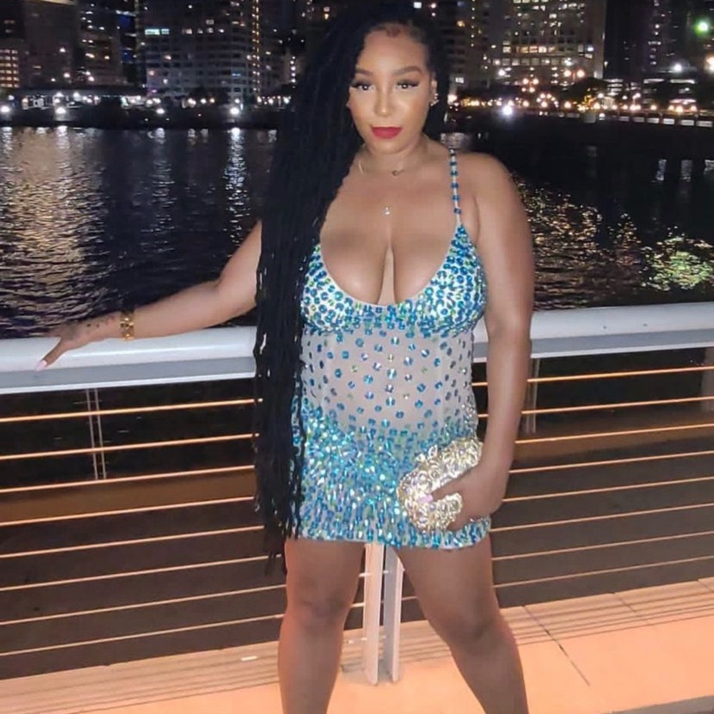 Heavy jeweled blue dress